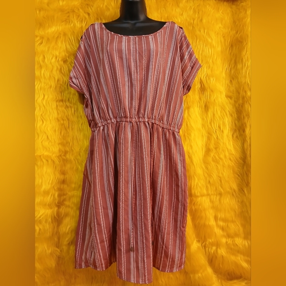 Dresses & Skirts - 🤎  Rush Women’s 2X Boho Dress | Rust Striped Elastic Waist Midi Dress